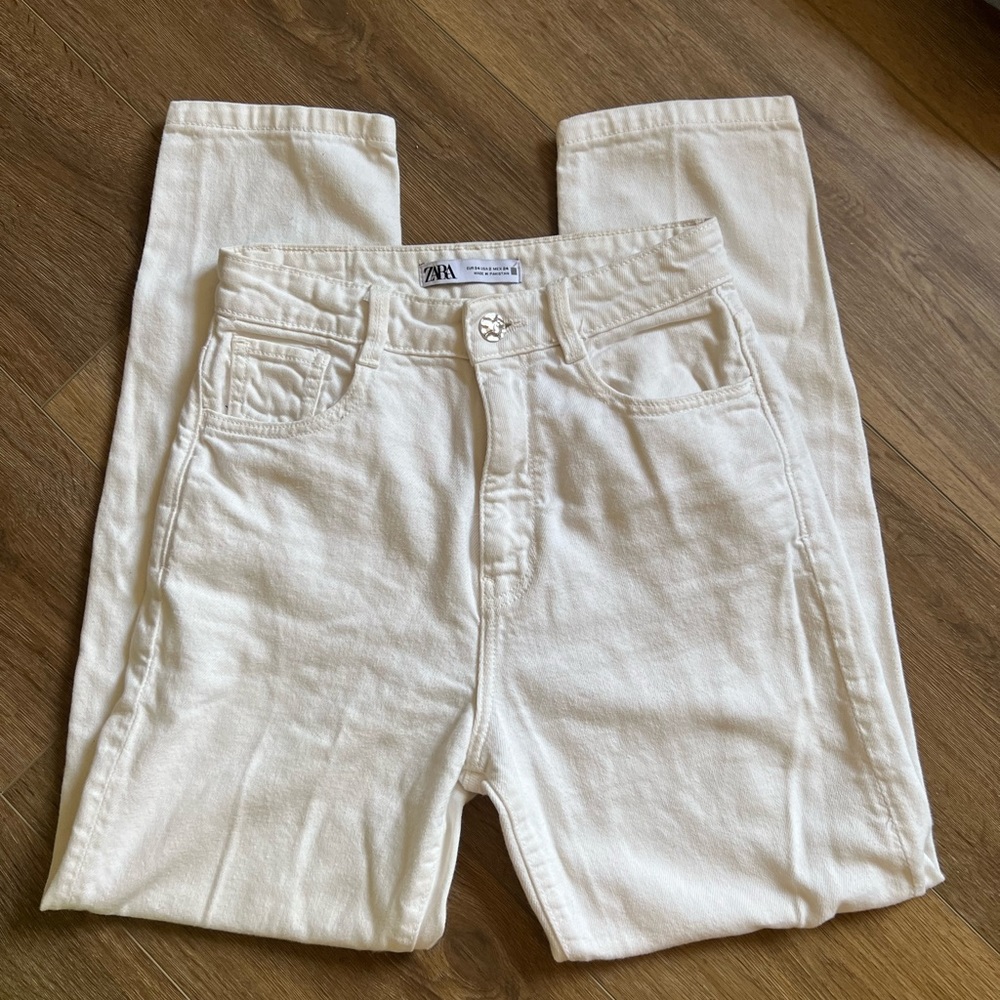 Zara ankle straight cream jeans